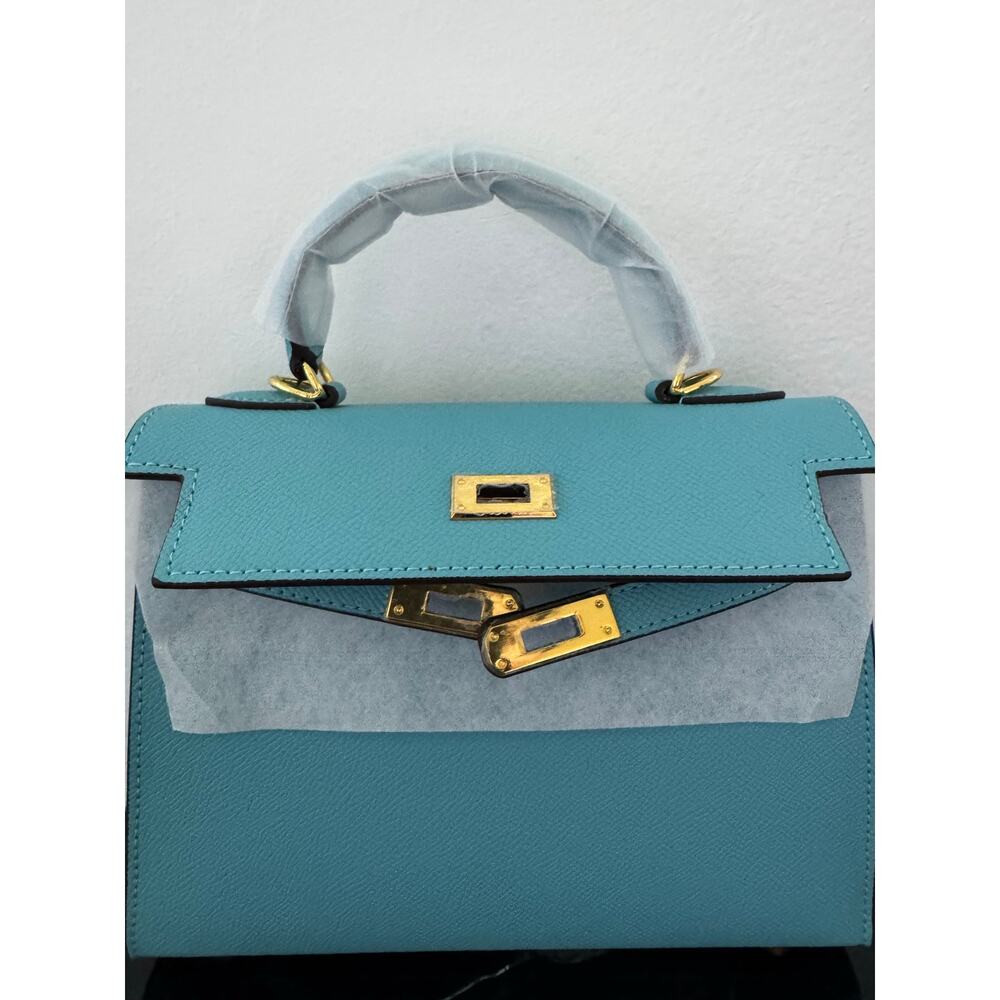 Aqua Blue  “Kelly-Style” Top Handle Bag - Picture 2 of 16